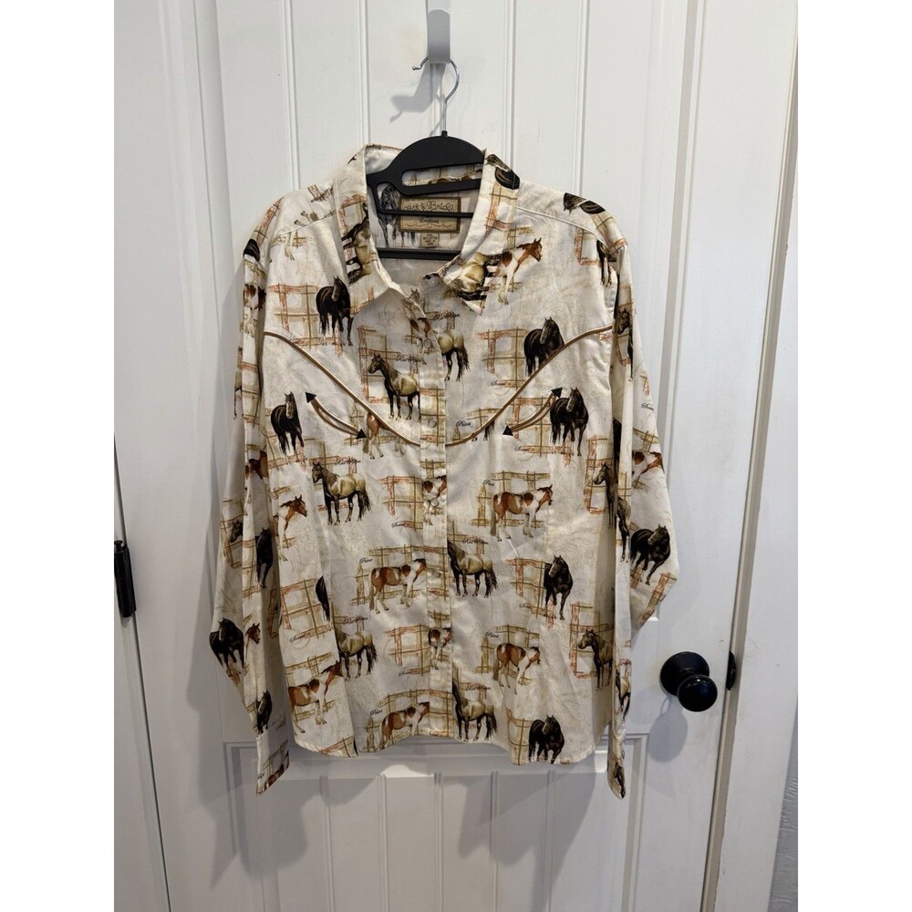 Bit & Bridle Ladies XXL Horse Print Western Shirt 100% Cotton Equestrian